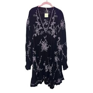 Free People Estella Embroidered Mini Dress Black Combo Size XL